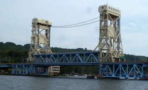 Lift bridge over shipping canal in Houghton