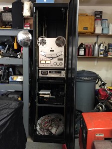 Stereo components in cabinet